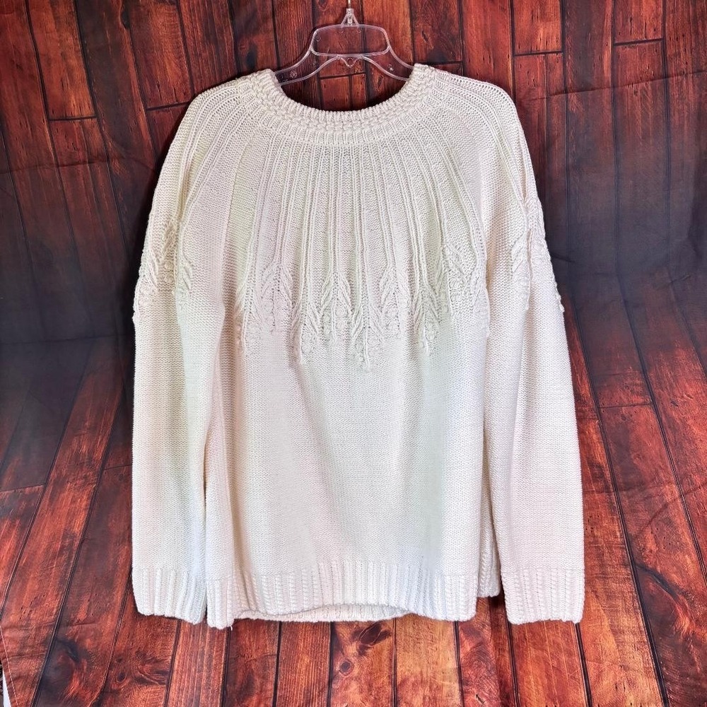 Chadwicks Pullover Sweater White Branch and Berries Textured Women's XL
